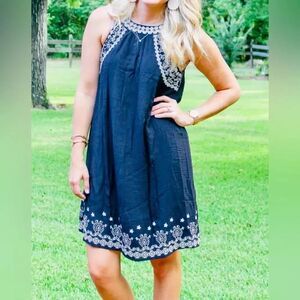 THML Little Black Embroidered Halter Sundress; Size small, very light & comfy!
